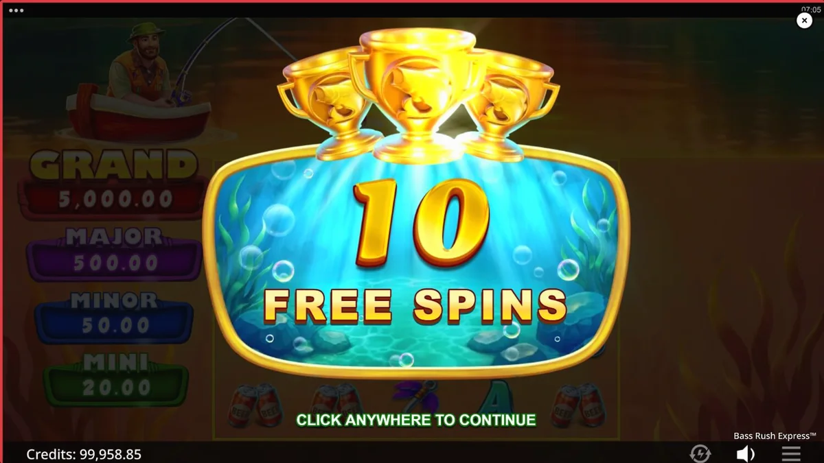 Pemandangan danau yang tenang dalam permainan slot Bass Rush Express